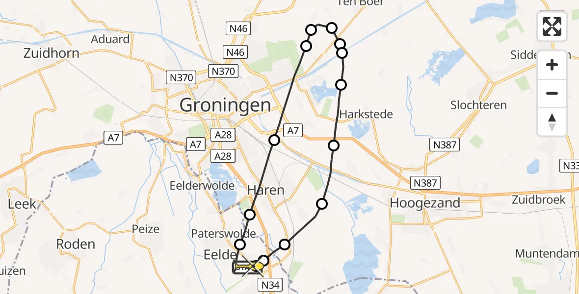 Routekaart van de vlucht: Lifeliner 4 naar Groningen Airport Eelde