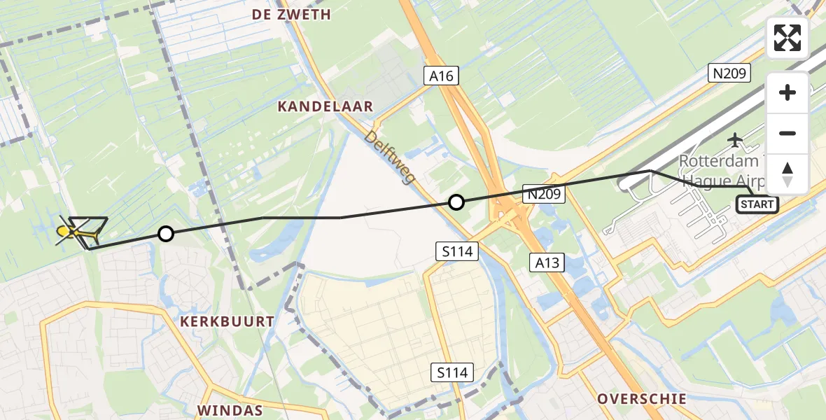 Routekaart van de vlucht: Lifeliner 2 naar Schiedam