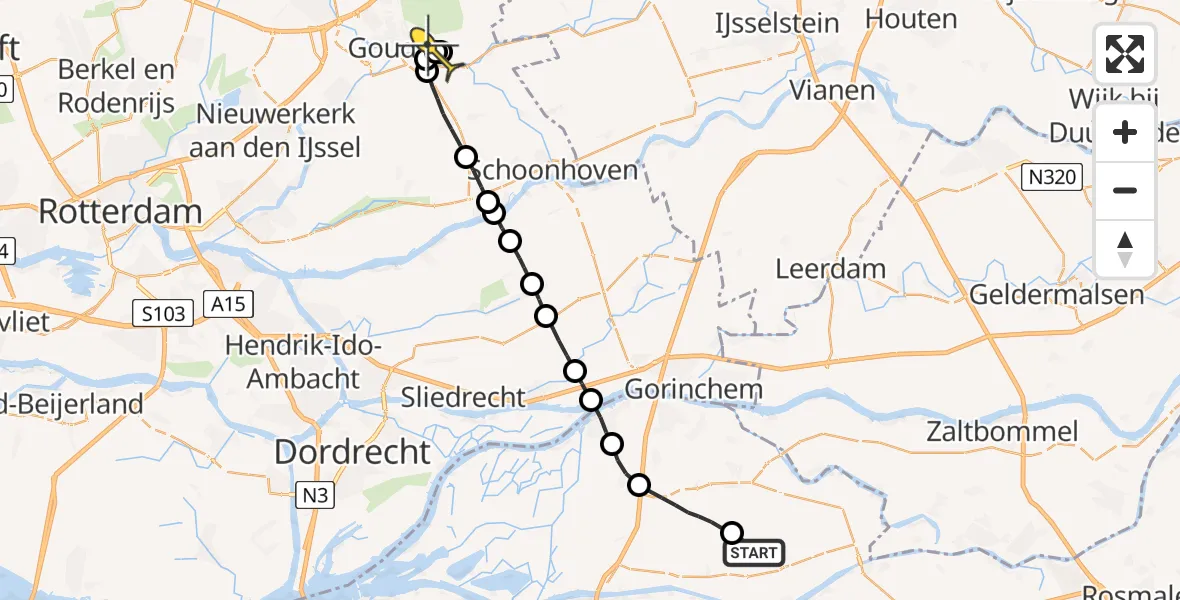 Routekaart van de vlucht: Lifeliner 2 naar Gouda