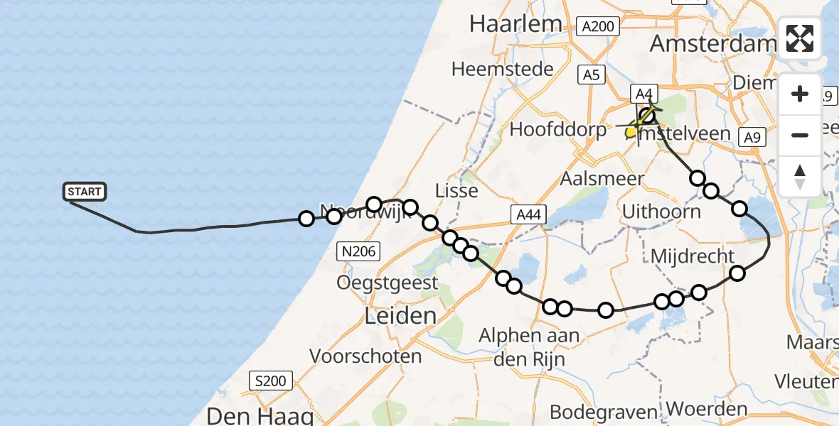 Routekaart van de vlucht: Politieheli naar Schiphol