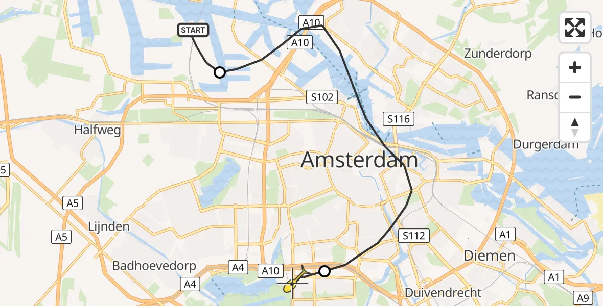 Routekaart van de vlucht: Lifeliner 1 naar VU Medisch Centrum Amsterdam