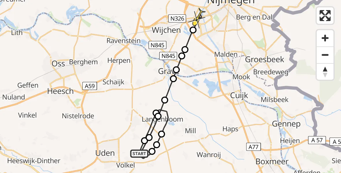 Routekaart van de vlucht: Lifeliner 3 naar Nijmegen