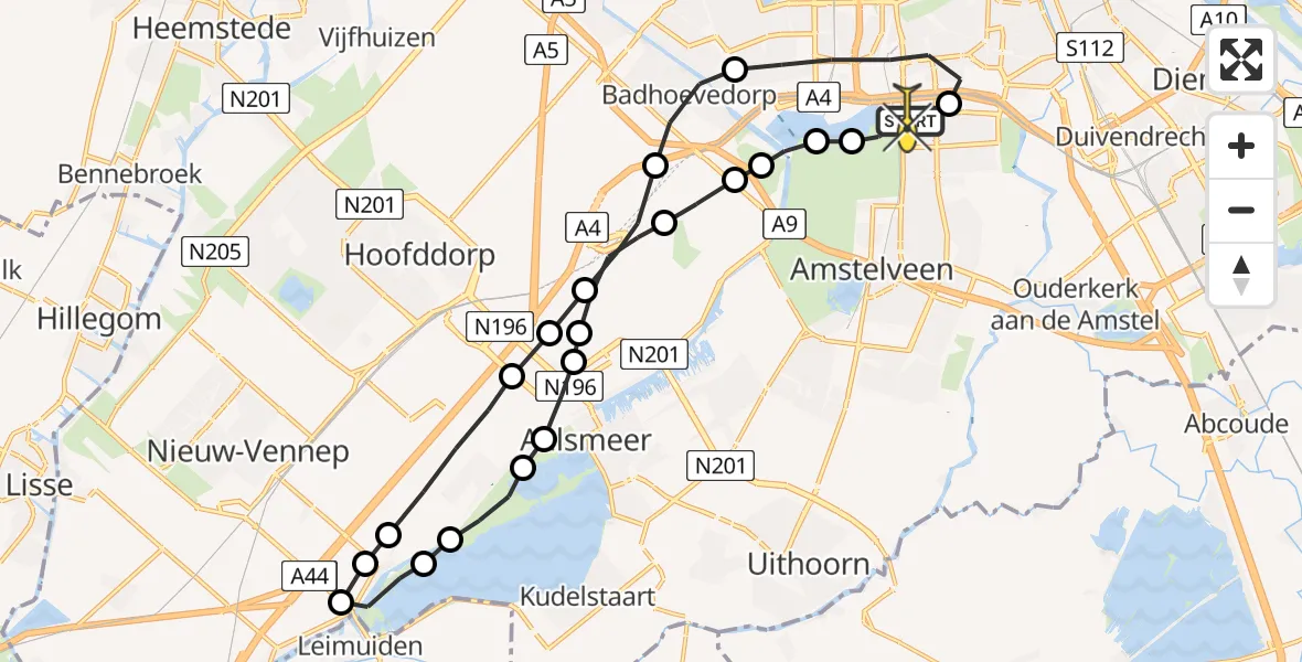 Routekaart van de vlucht: Lifeliner 1 naar VU Medisch Centrum Amsterdam