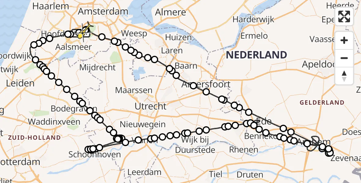 Routekaart van de vlucht: Politieheli naar Schiphol