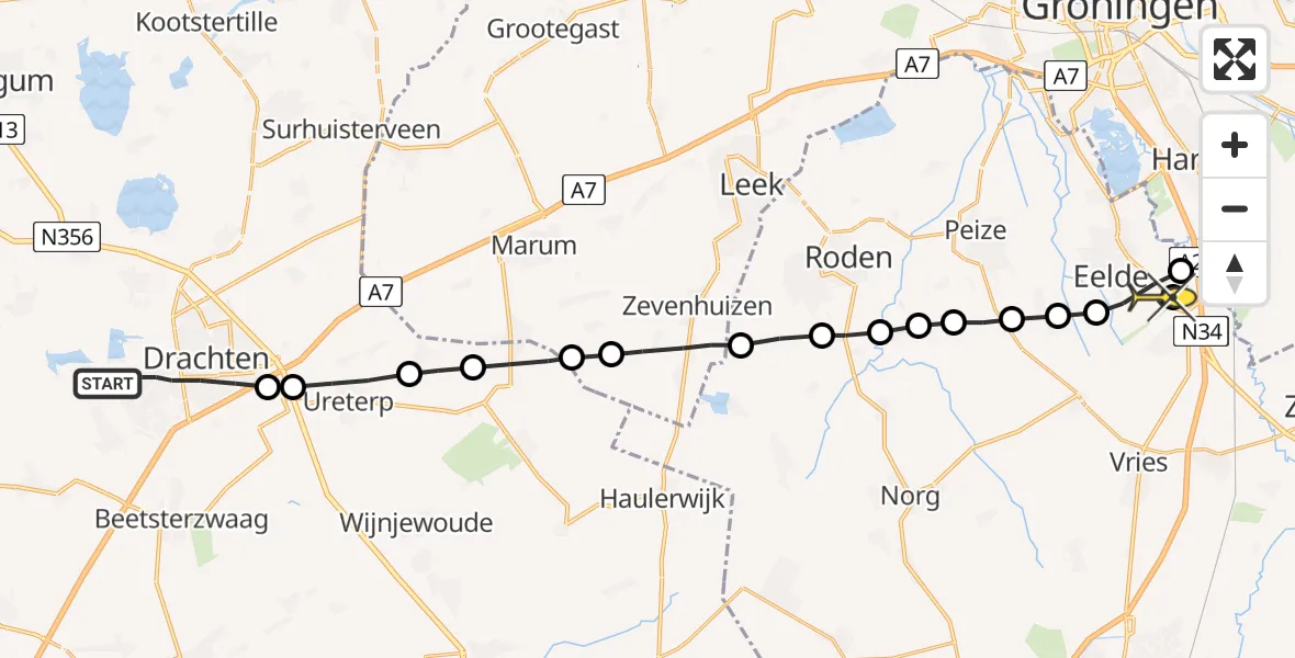 Routekaart van de vlucht: Lifeliner 4 naar Groningen Airport Eelde