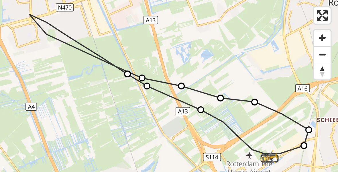 Vluchtroute Traumahelikopter Rotterdam The Hague Airport - Rotterdam The Hague Airport, 03 juli 2023, 14:17
