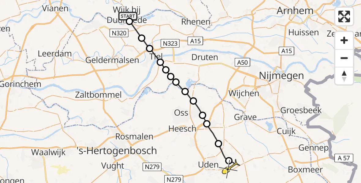 Routekaart van de vlucht: Lifeliner 3 naar Vliegbasis Volkel