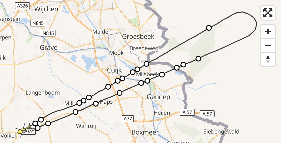 Routekaart van de vlucht: Lifeliner 3 naar Vliegbasis Volkel