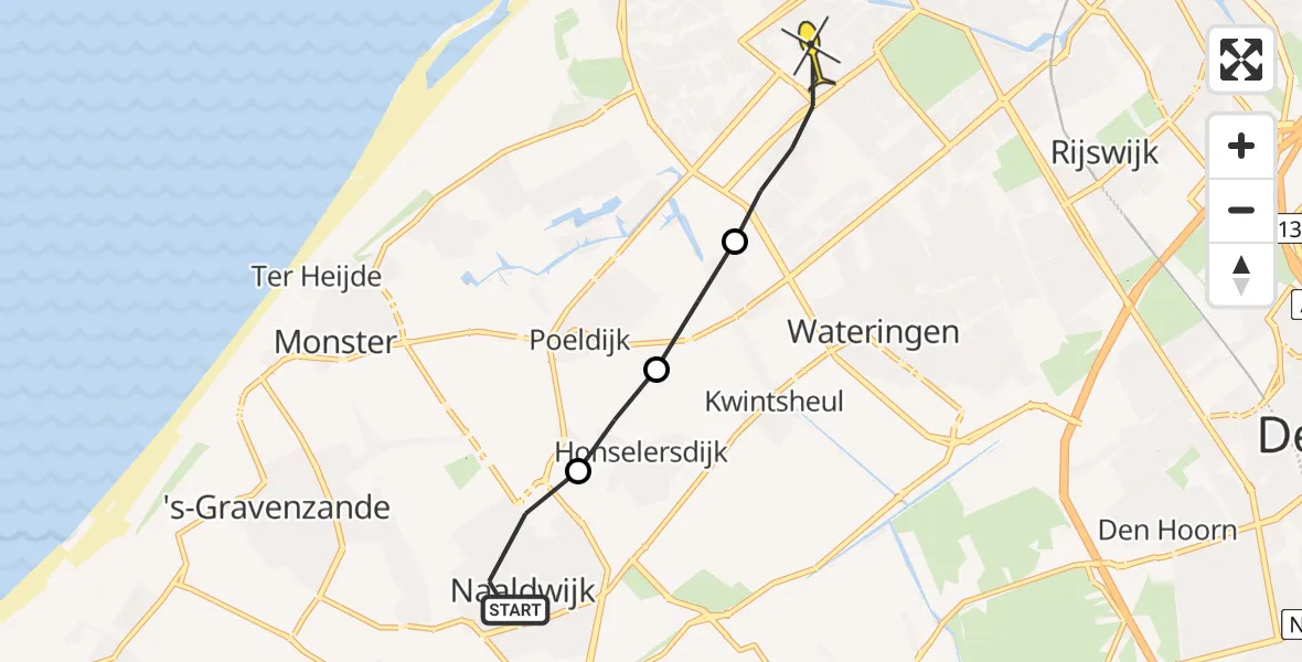 Routekaart van de vlucht: Lifeliner 2 naar Den Haag