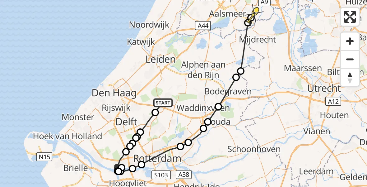 Routekaart van de vlucht: Politieheli naar Amstelveen