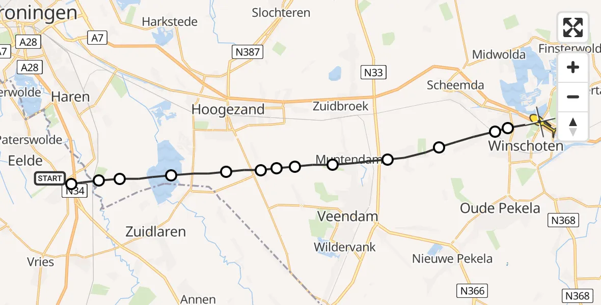 Routekaart van de vlucht: Lifeliner 4 naar Winschoten