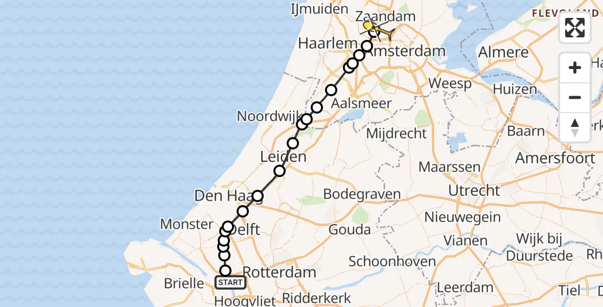 Routekaart van de vlucht: Lifeliner 1 naar Amsterdam Heliport