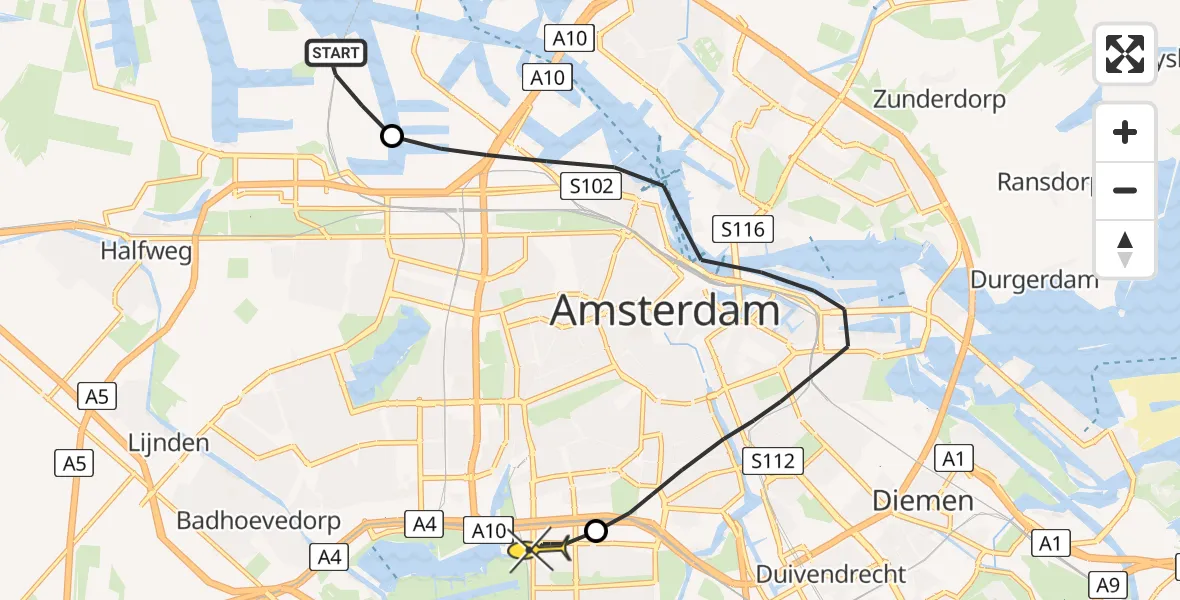 Routekaart van de vlucht: Lifeliner 1 naar VU Medisch Centrum Amsterdam