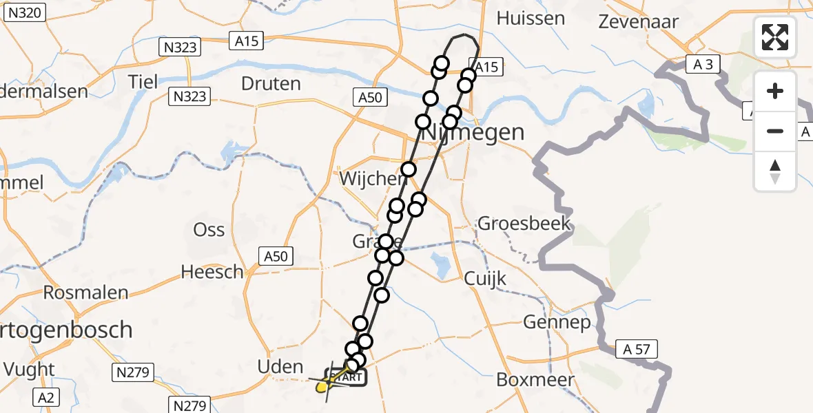 Routekaart van de vlucht: Lifeliner 3 naar Vliegbasis Volkel