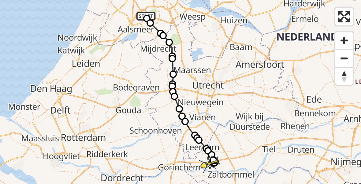 Routekaart van de vlucht: Politieheli naar Herwijnen