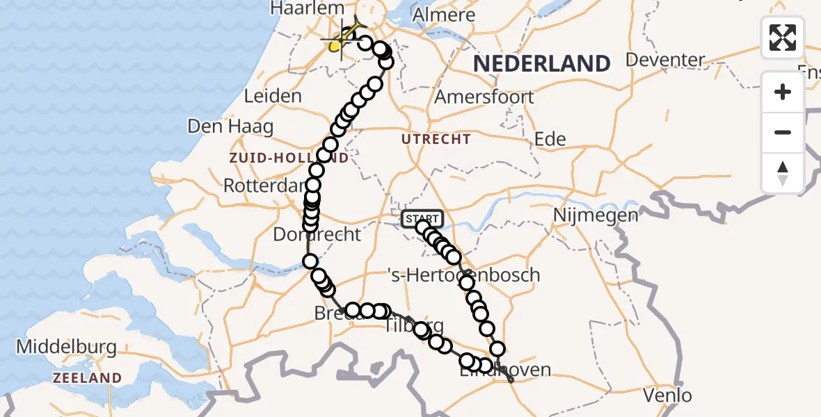 Routekaart van de vlucht: Politieheli naar Schiphol