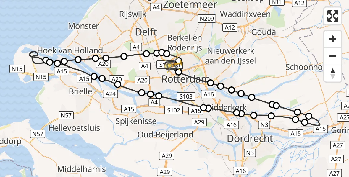 Vluchtroute Traumahelikopter Rotterdam The Hague Airport - Rotterdam The Hague Airport, 04 juli 2023, 04:34