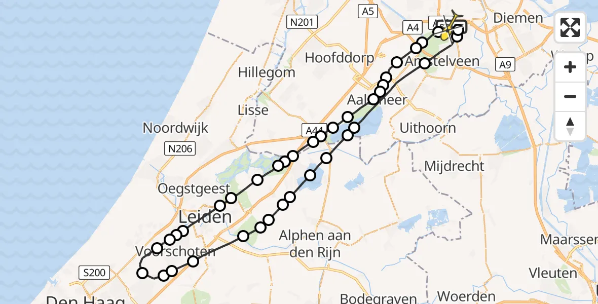 Routekaart van de vlucht: Lifeliner 1 naar VU Medisch Centrum Amsterdam