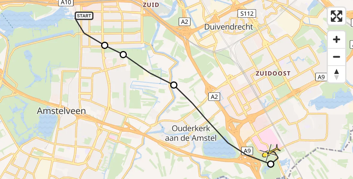 Routekaart van de vlucht: Lifeliner 1 naar Academisch Medisch Centrum (AMC)