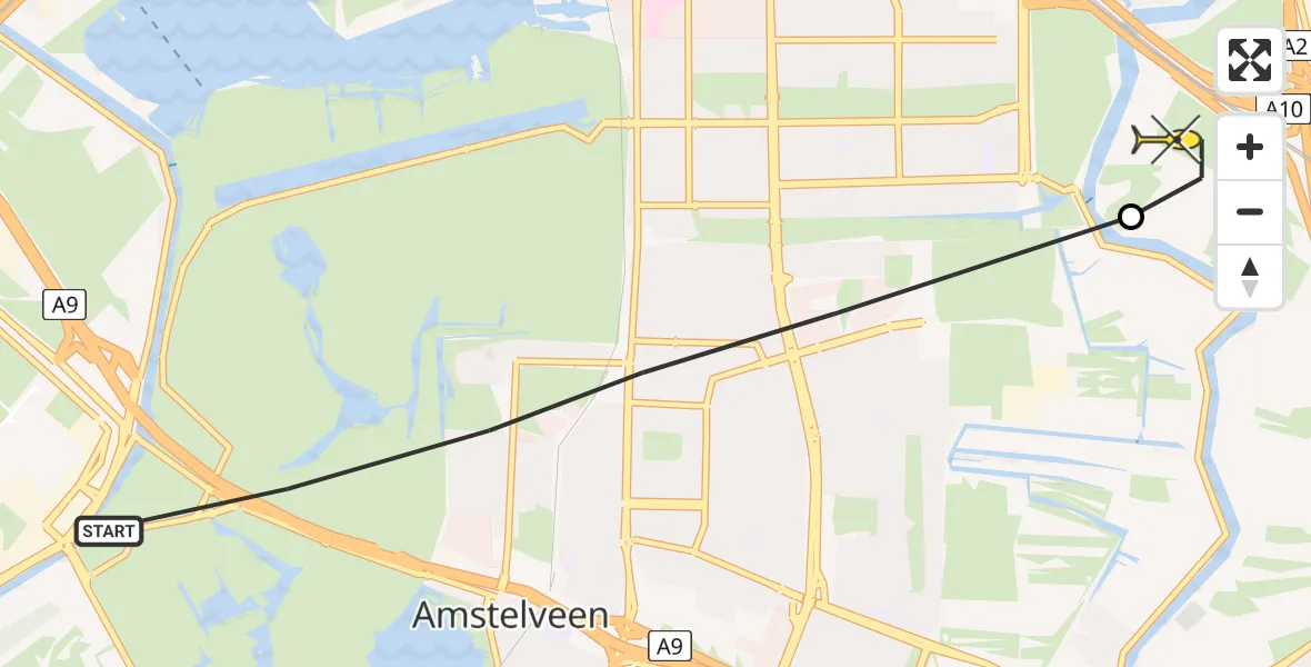 Routekaart van de vlucht: Politieheli naar Amsterdam