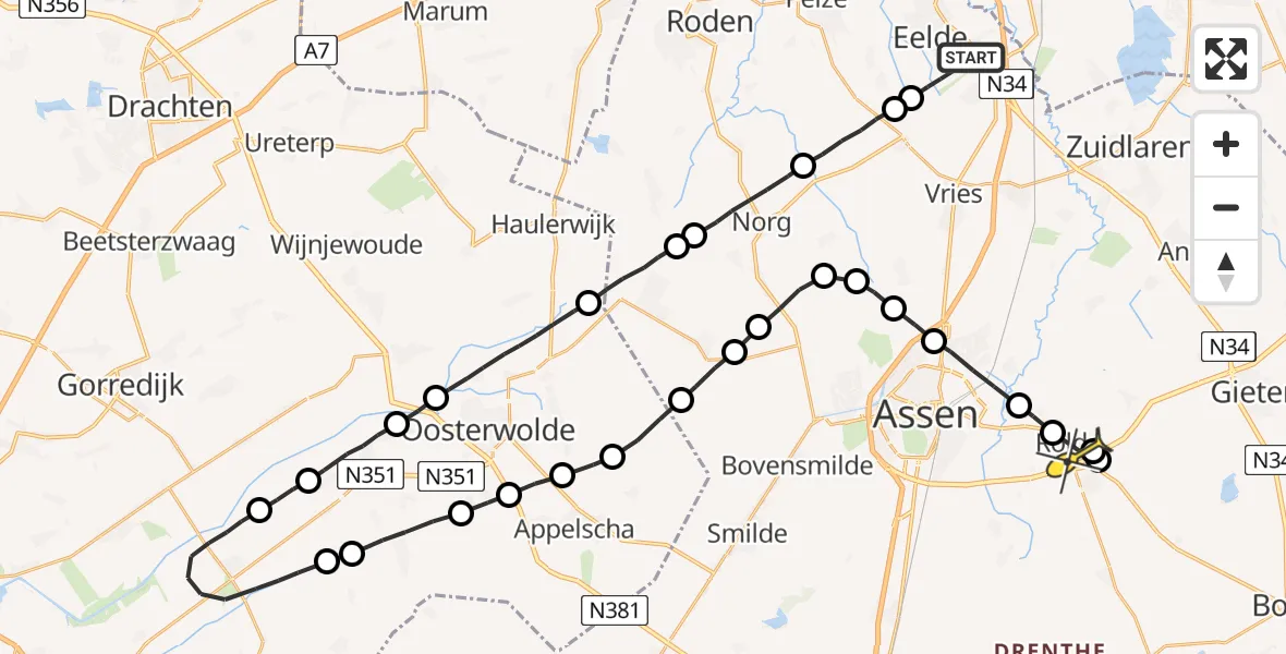 Routekaart van de vlucht: Lifeliner 4 naar Rolde