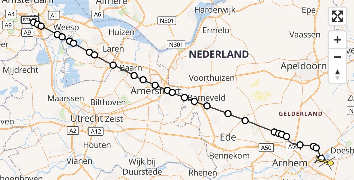 Routekaart van de vlucht: Politiehelikopter naar Lathum