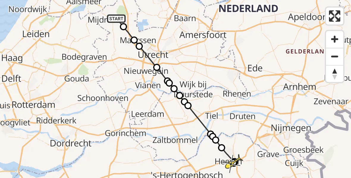 Routekaart van de vlucht: Politieheli naar Heesch