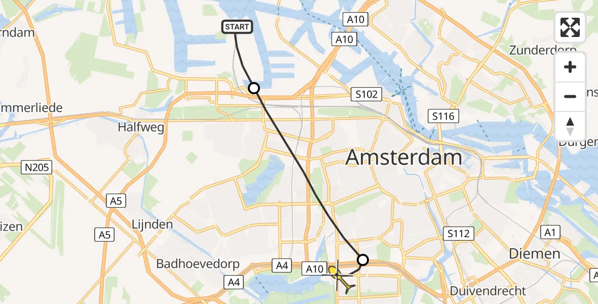 Routekaart van de vlucht: Lifeliner 1 naar VU Medisch Centrum Amsterdam