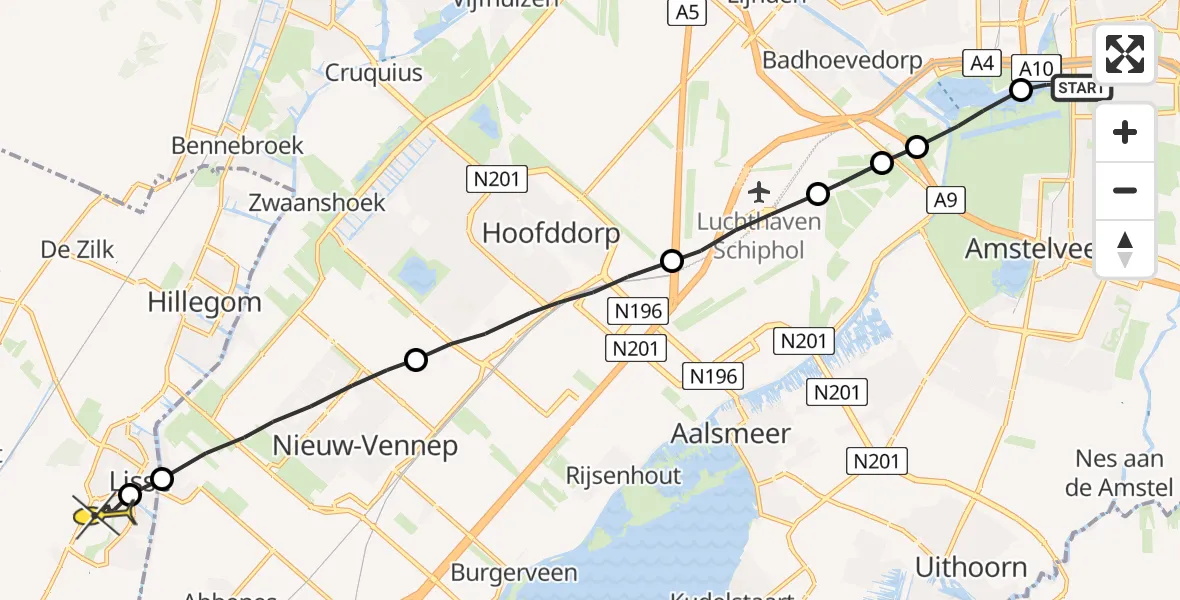 Routekaart van de vlucht: Lifeliner 1 naar Lisse