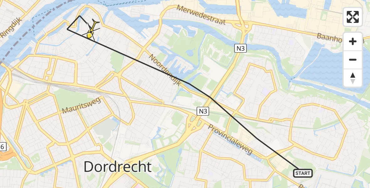 Routekaart van de vlucht: Politieheli naar Dordrecht