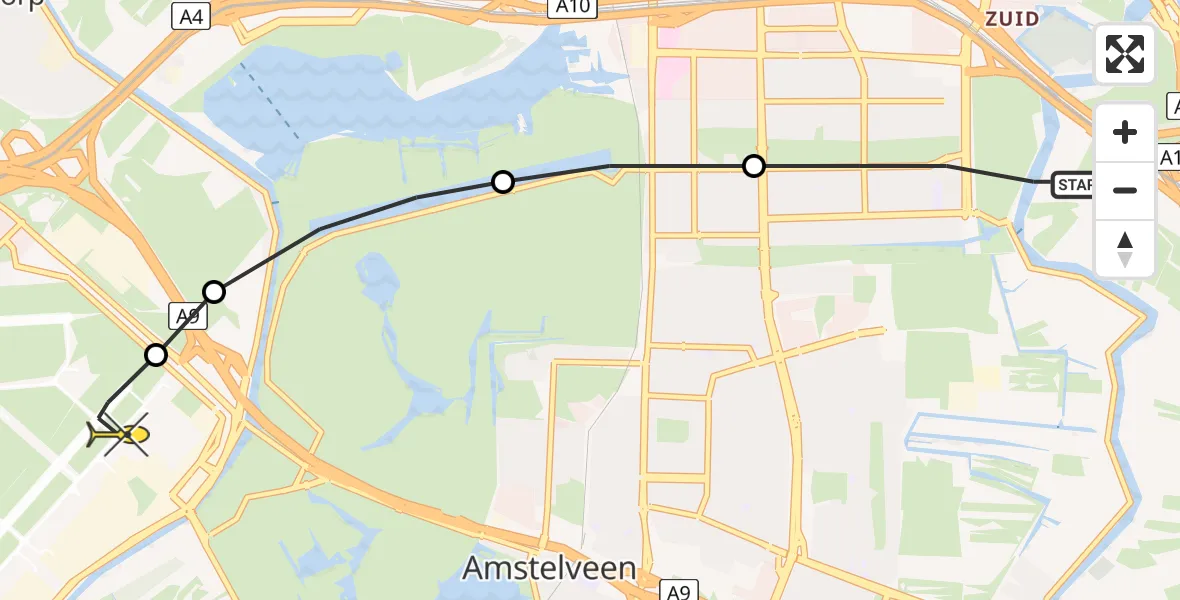 Routekaart van de vlucht: Politieheli naar Schiphol