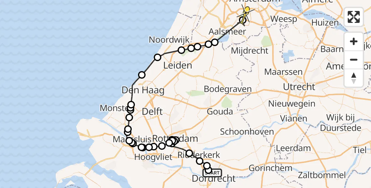 Routekaart van de vlucht: Politieheli naar Amstelveen