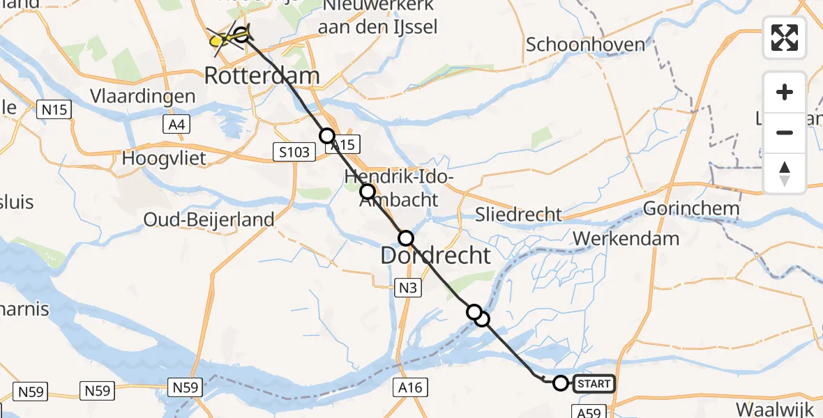 Routekaart van de vlucht: Lifeliner 2 naar Rotterdam The Hague Airport