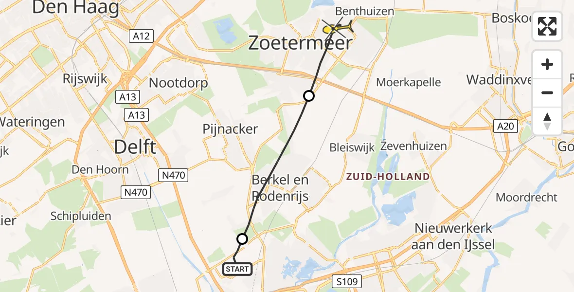 Routekaart van de vlucht: Lifeliner 2 naar Zoetermeer