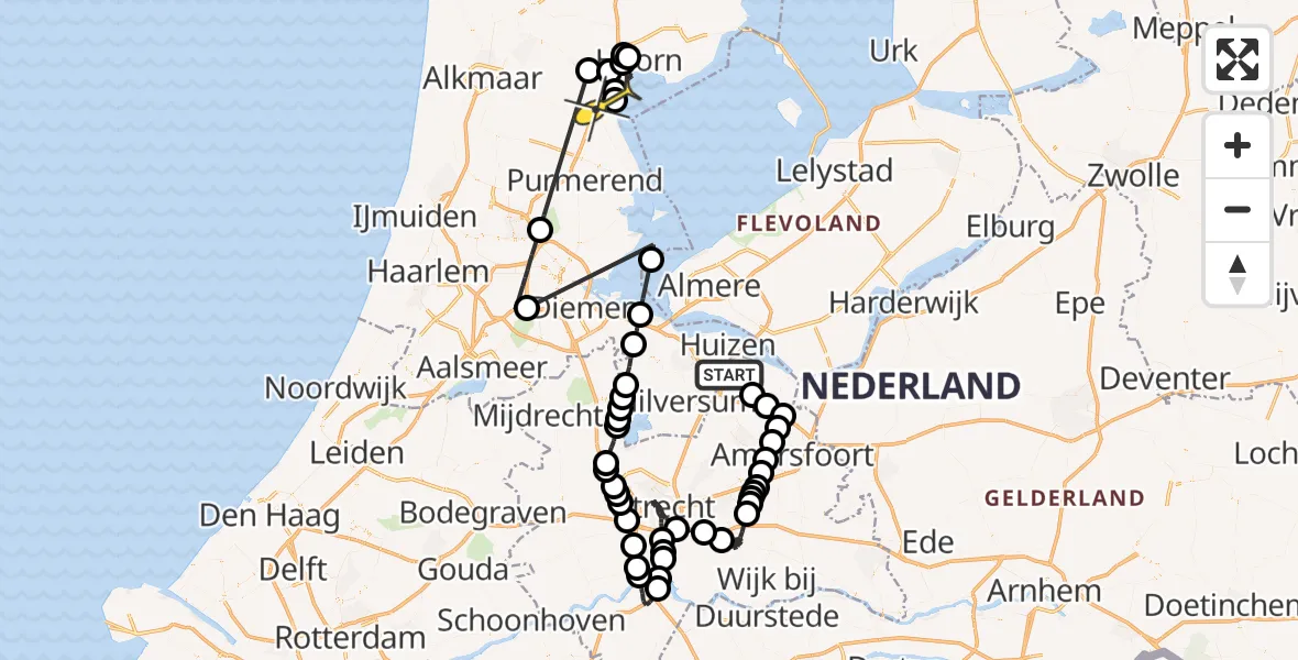 Routekaart van de vlucht: Politieheli naar Beets