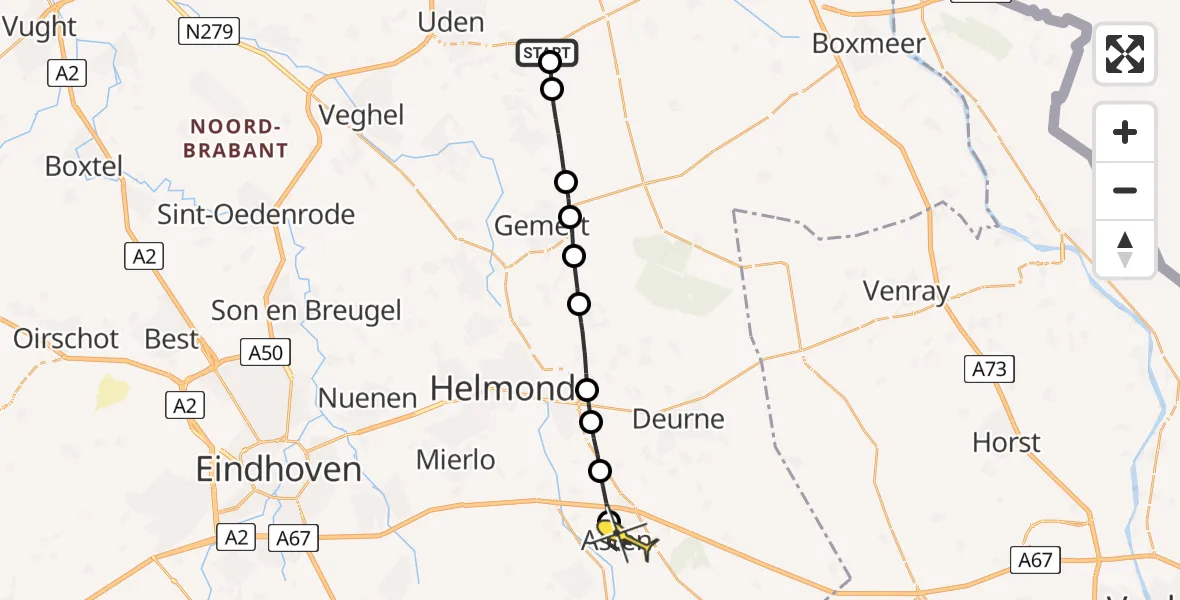 Routekaart van de vlucht: Lifeliner 3 naar Asten