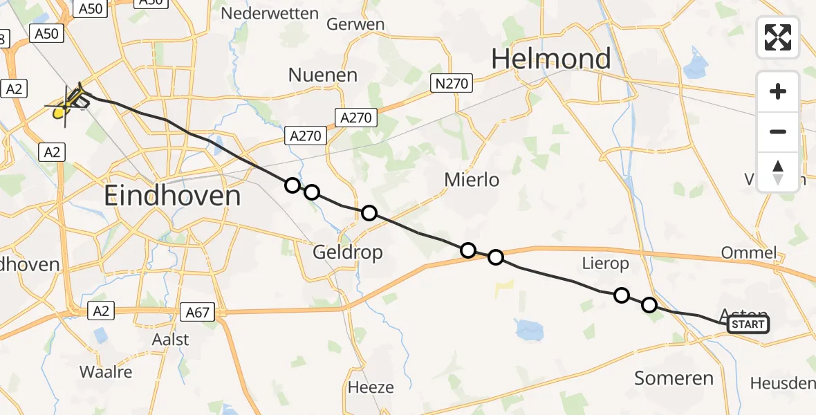 Routekaart van de vlucht: Lifeliner 3 naar Eindhoven