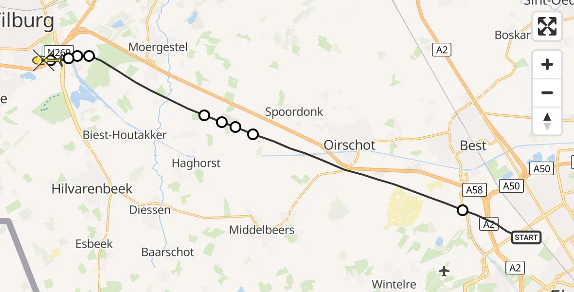 Routekaart van de vlucht: Lifeliner 3 naar Tilburg