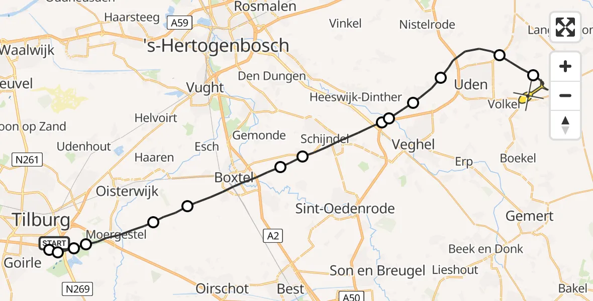 Routekaart van de vlucht: Lifeliner 3 naar Vliegbasis Volkel