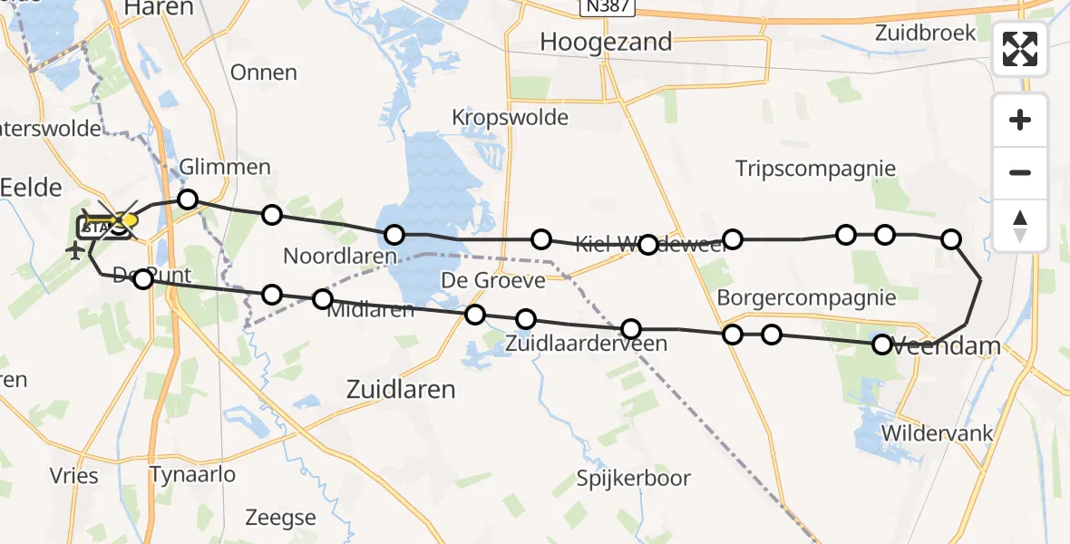 Routekaart van de vlucht: Lifeliner 4 naar Groningen Airport Eelde