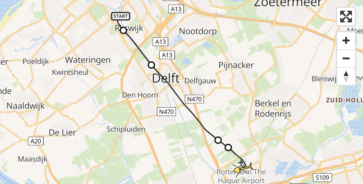 Routekaart van de vlucht: Lifeliner 2 naar Rotterdam The Hague Airport