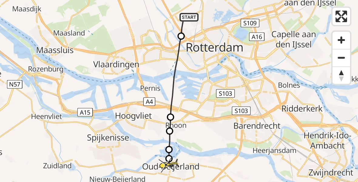 Routekaart van de vlucht: Lifeliner 2 naar Oud-Beijerland