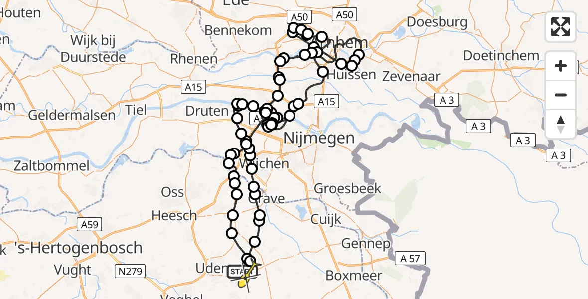 Routekaart van de vlucht: Politieheli naar Vliegbasis Volkel