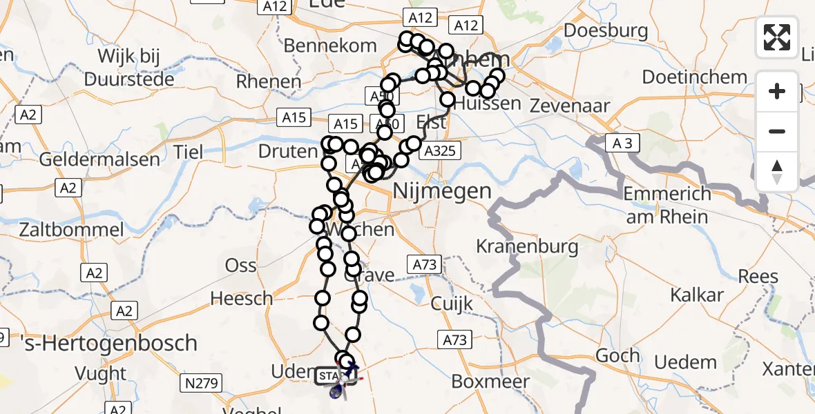 Vluchtroute Politiehelikopter Vliegbasis Volkel - Vliegbasis Volkel, 04 juli 2023, 14:13