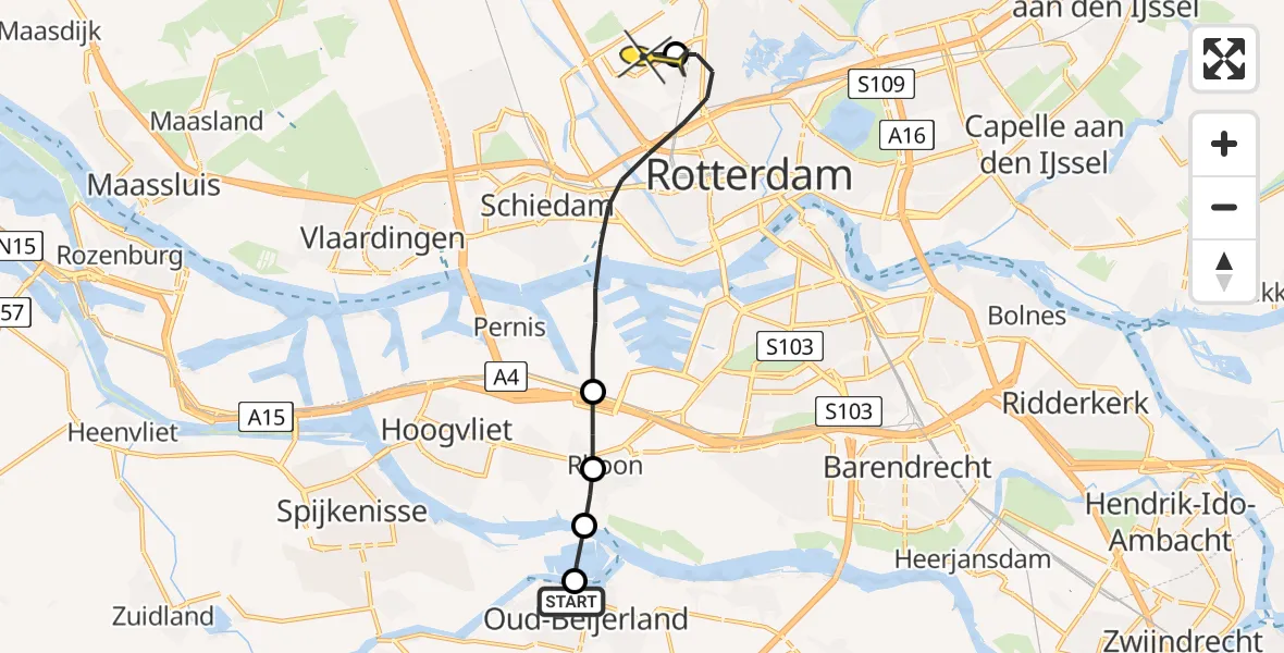 Routekaart van de vlucht: Lifeliner 2 naar Rotterdam The Hague Airport