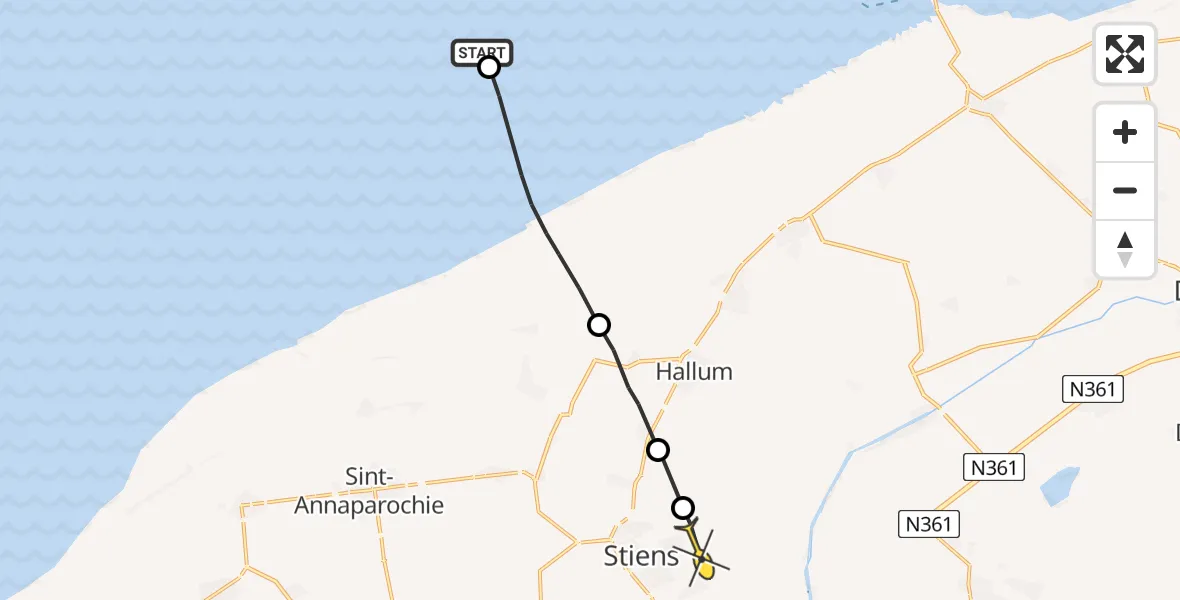 Routekaart van de vlucht: Ambulanceheli naar Stiens