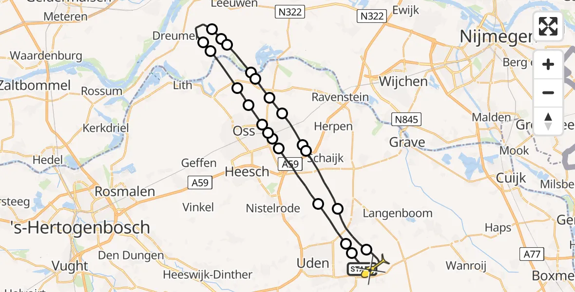 Routekaart van de vlucht: Lifeliner 3 naar Vliegbasis Volkel