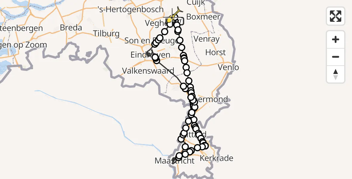 Routekaart van de vlucht: Politieheli naar Vliegbasis Volkel