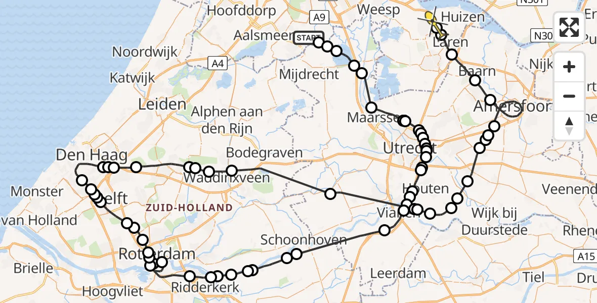 Routekaart van de vlucht: Politiehelikopter naar Naarden