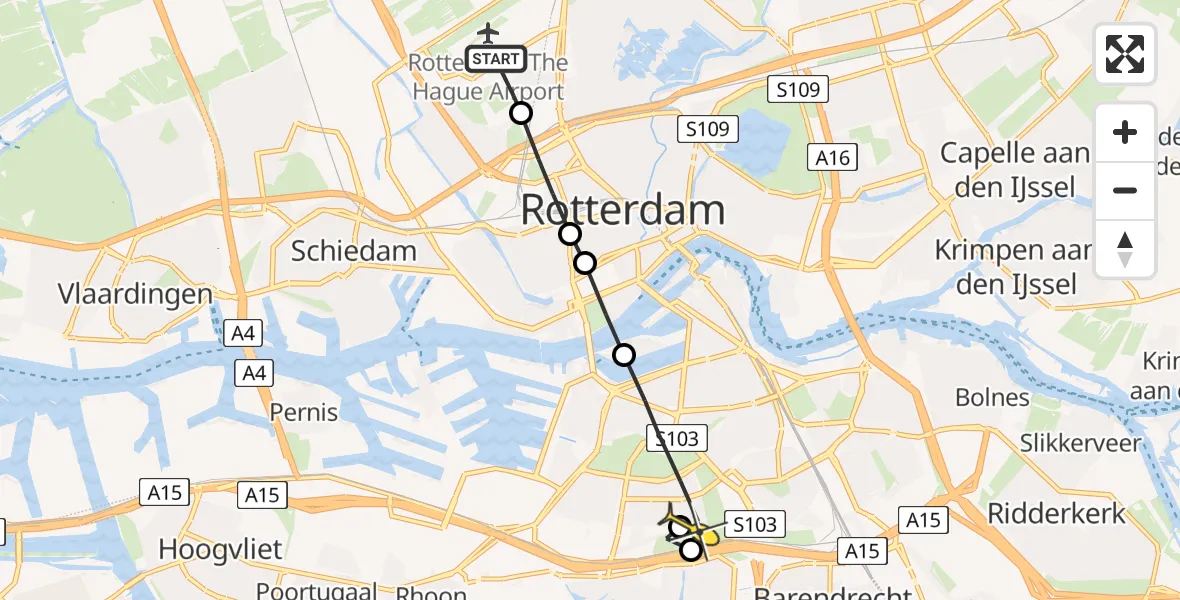 Routekaart van de vlucht: Lifeliner 2 naar Rotterdam